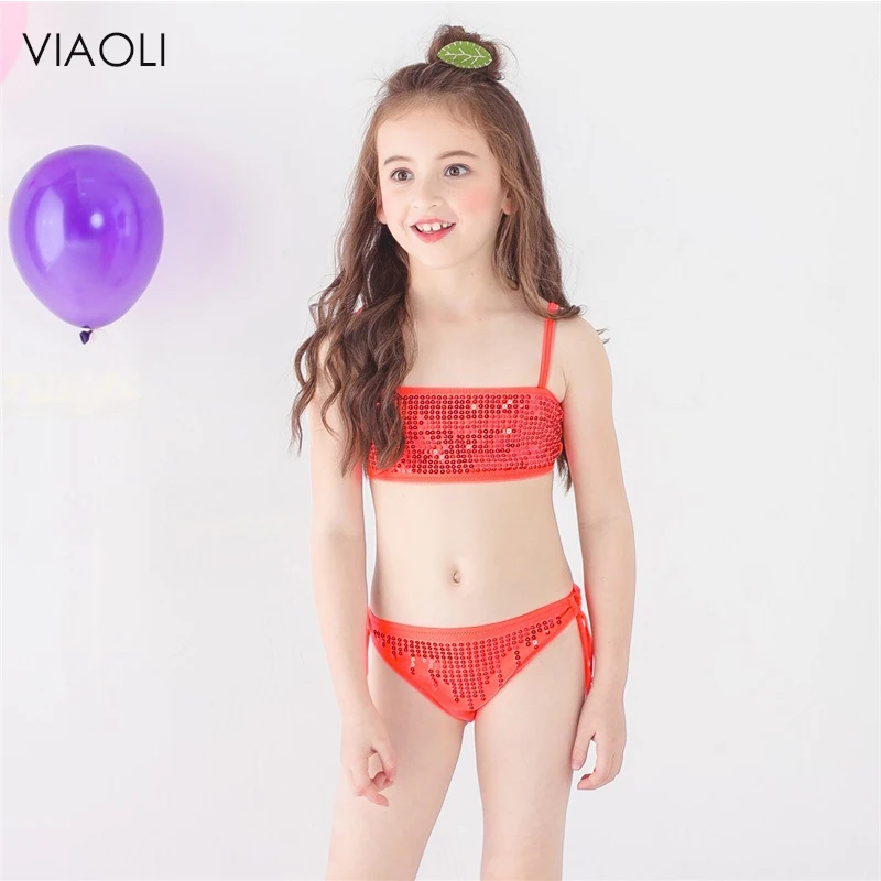 

2-12years children swimwear falbala girls swimwear baby kid biquini infantil swimsuit shiny bikini 2018 New summer bathing suit