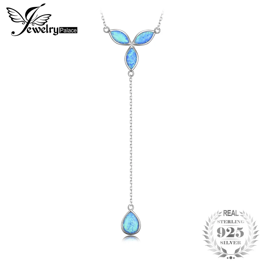 

JewelryPalace New Act Deco Leaf 1.53ct Created Black Opal Y Pendant Necklaces 925 Sterling Silver Chain Adjustabl luxury Jewelry