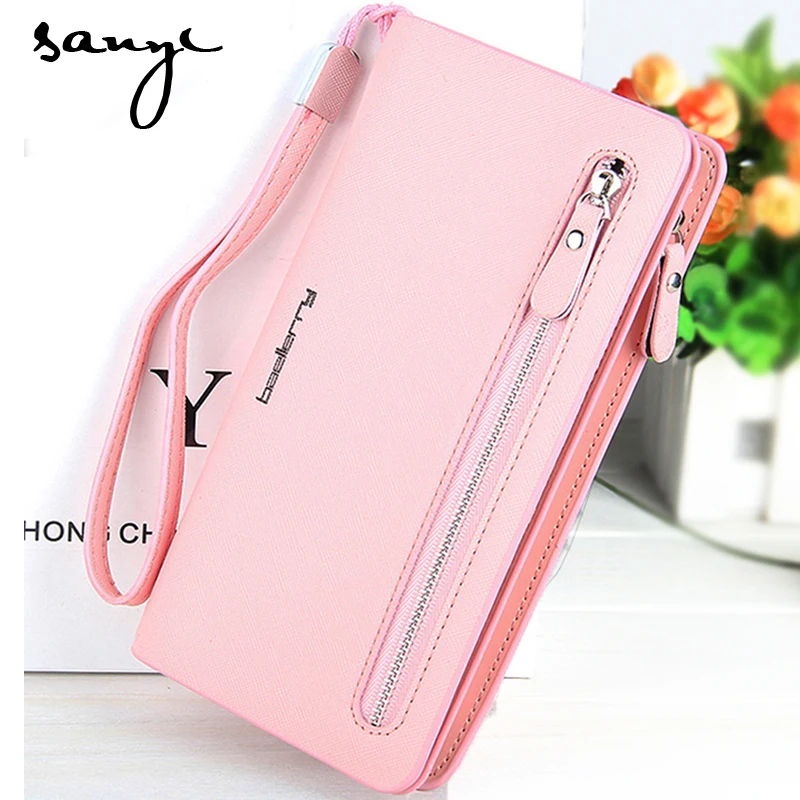

2016 Fashion Women Wallets Dull Polish Leather Wallet Double Zipper Day Clutch Purse Wristlet Portefeuille Handbags Carteira