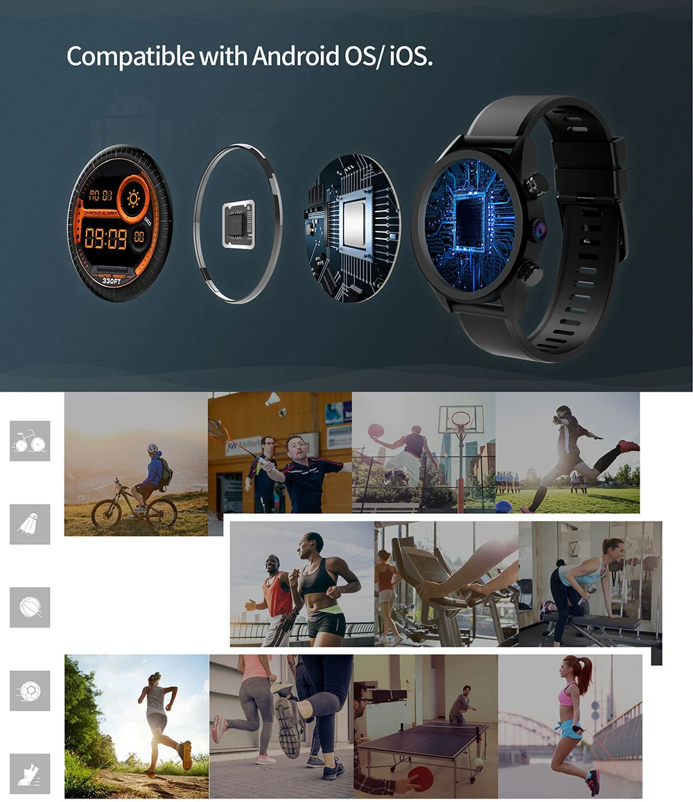 Смарт-часы KingWear KC05 Pro 4G Android 7,1 MTK6739 четырехъядерный телефон часы 3 ГБ ОЗУ 32 Гб ПЗУ gps 8 Мп камера IP67 спортивные умные часы