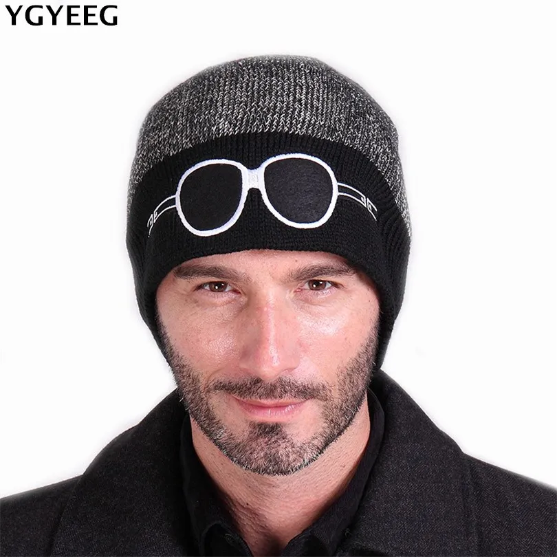 Ygyeeg шапочки мультфильм Толстые Накладные Очки Новинка Дизайн вязать Skullies Лоскутная негабаритных Для мужчин Шапки шерсть теплые шапки высо...