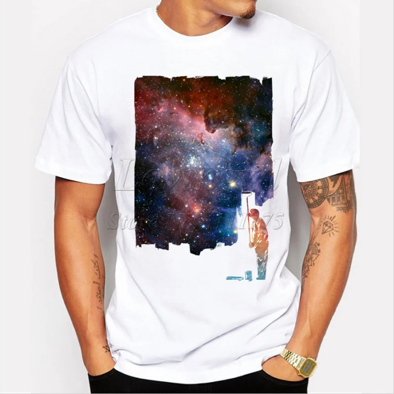 fashion short sleeve repainted galaxy t shirt Men's funny tee shirts