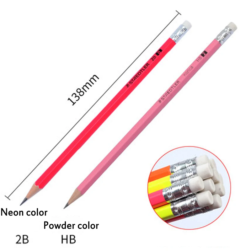12 шт. STAEDTLER 132 Макарон/неоновая Шестигранная ручка 2B HB карандаш для студентов с карандашом для письма гладкий и легко ломается