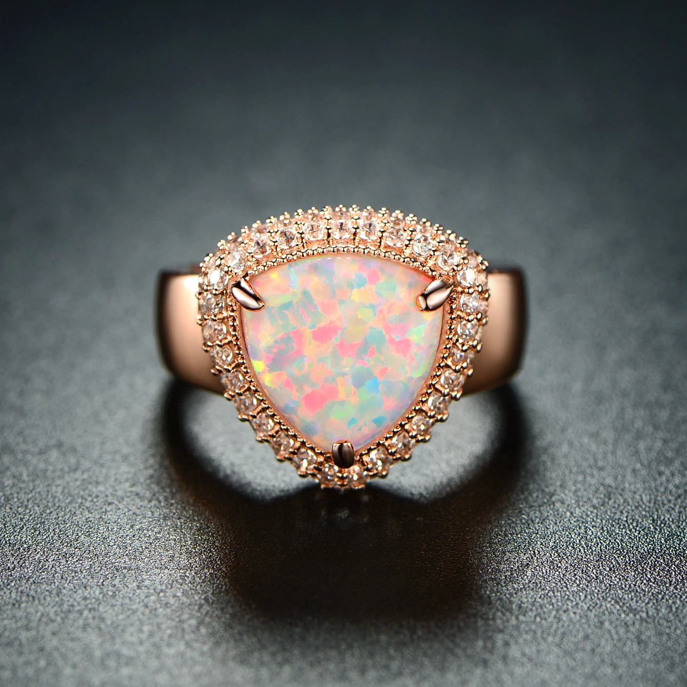 18K Rose Gold Plated Pink Fire Opal & Cubic Zirconia Ring R1803-R (1)
