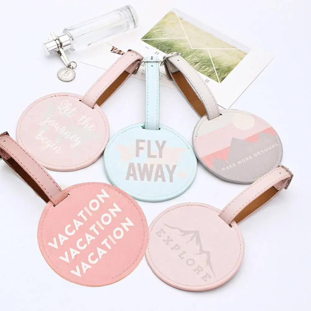 Faux Leather Printed Round Luggage Tag Travel Suitcase ID Address