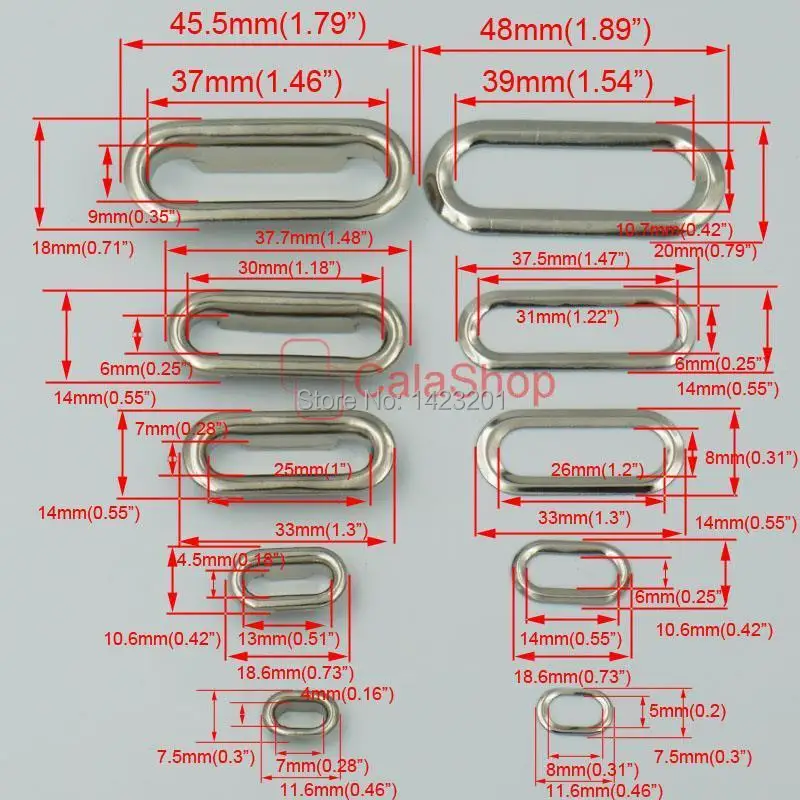200 шт./лот 4.5 мм x 13 мм Металл овальной формы Grommet Люверсы с шайбами холст Самостоятельная Резервное никель