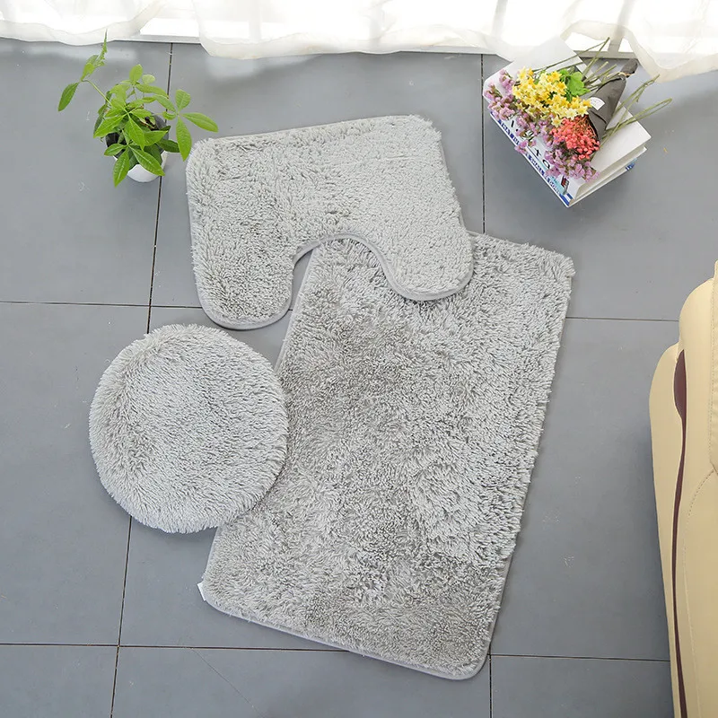 3PC BATHROOM SET RUG CONTOUR MAT TOILET LID COVER PLAIN SOLID LEAF PRINT BATHMAT
