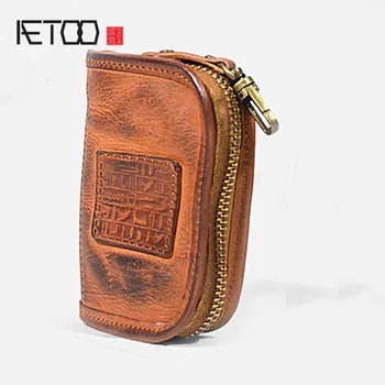 

AETOO Vegetable tanned leather key bag large capacity handmade leather bag car key bag card package first layer leather coin bag