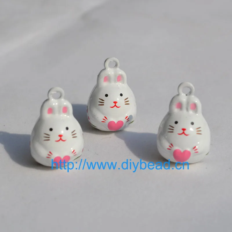 

10pcs Jewelry Accessories Cartoon Lovely Rabbits White Color With Printed Jingle Bells Copper Pets Necklace Making Department