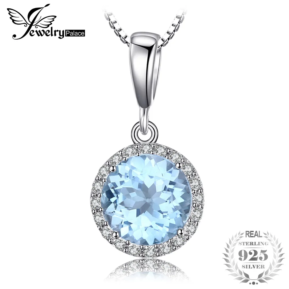 

JewelryPalace 2.7ct Natural Sky Blue White Topaz Halo Solitaire Pendant Necklace 925 Sterling Silver Jewelry Necklace 18 Inches