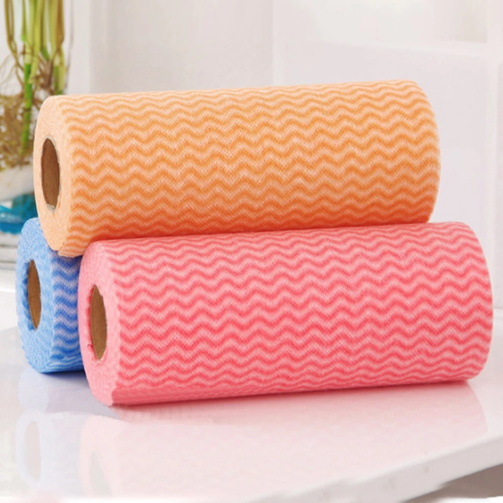 

50pcs/Roll Reusable Scouring Pad Non-Woven Fabric Cleaning Cloth Towels Kitchen Towel Practical Oil-Absorbing Microfiber Rags