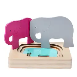 Детская развивающая деревянная игрушка Монтессори многослойная трехмерная головоломка градиентная цветная панель животных