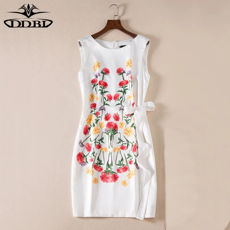 white flowers print dress designer runway dress high quality 2018 20180526