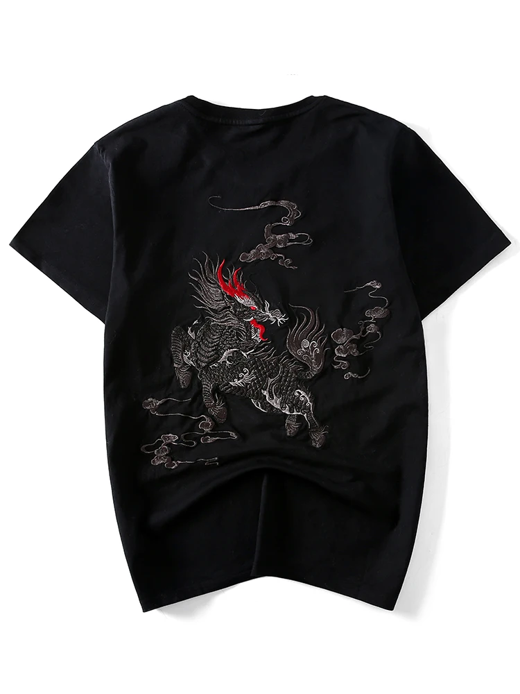 

T Shirt Men Embroiderey Cotton T Shirt Men Short Sleeve Chinese Dragon Fashion Youth Couple T Shirts Streetwear Big Size 5XL