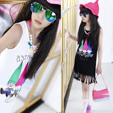2015 robe d’été nouvelles filles impression de dessin animé robe de princesse jeunes filles mode gland robe enfants vêtements Unique Style coréen