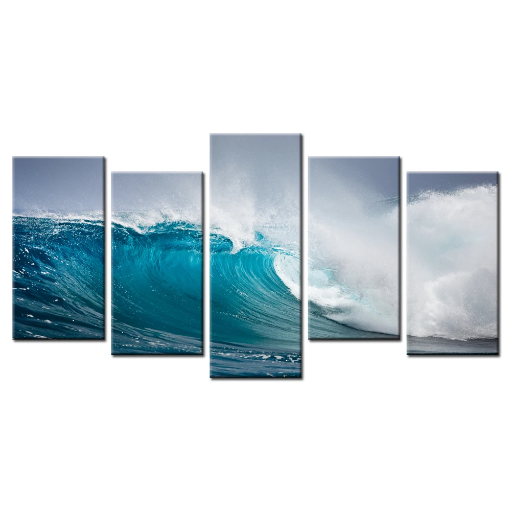 5 Piece Of Art Seascape Painting Picture Wall Decor Sea Wave Spray Printing Canvas Modern On Modular Pictures | Дом и сад