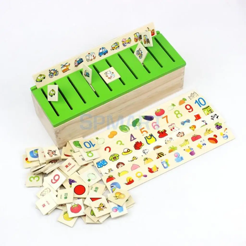 

Wooden Sorting Box with Sorting Lid - 8 Categories Total 80 Objects Baby Early Educational Toy Kids Game