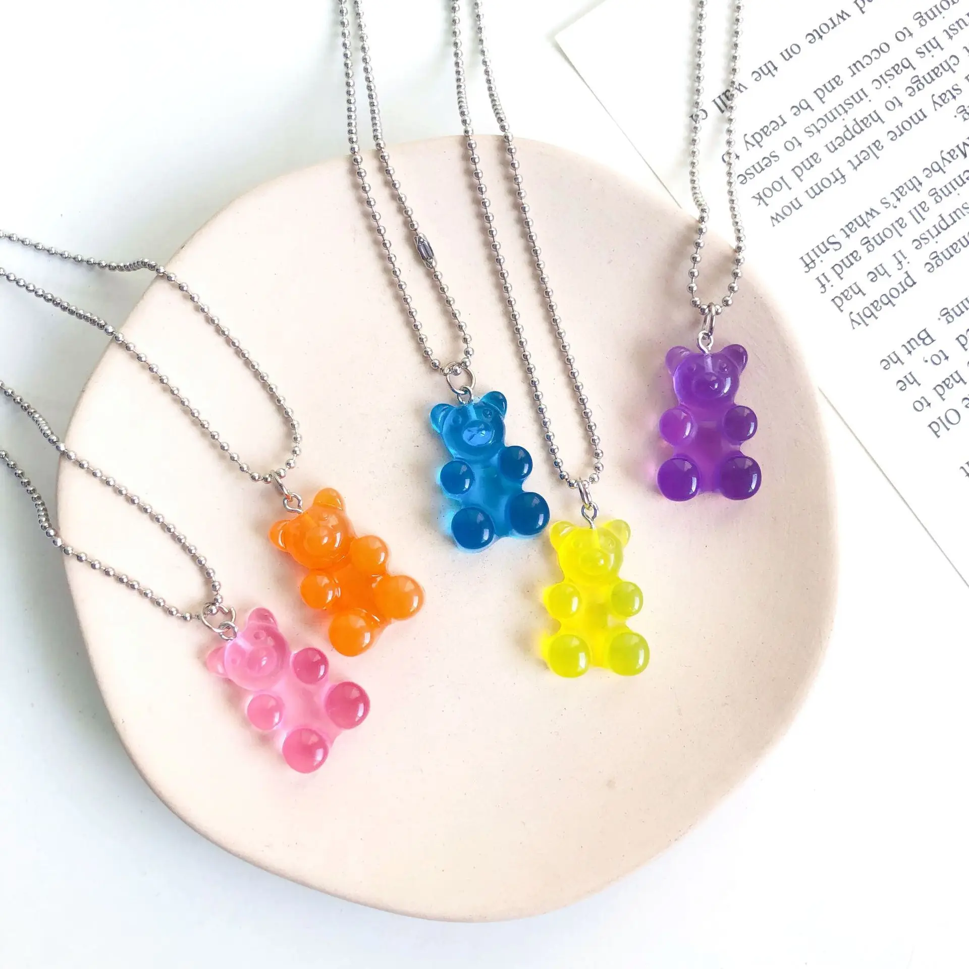

Cute Bear Necklace Transparent Resin Cartoon Animal Necklace Funny Girl Children Jewelry