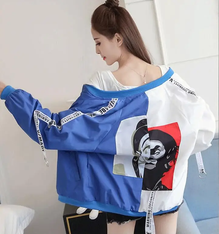 

Spring and summer women's new clown face color matching ribbon sunscreen jacket