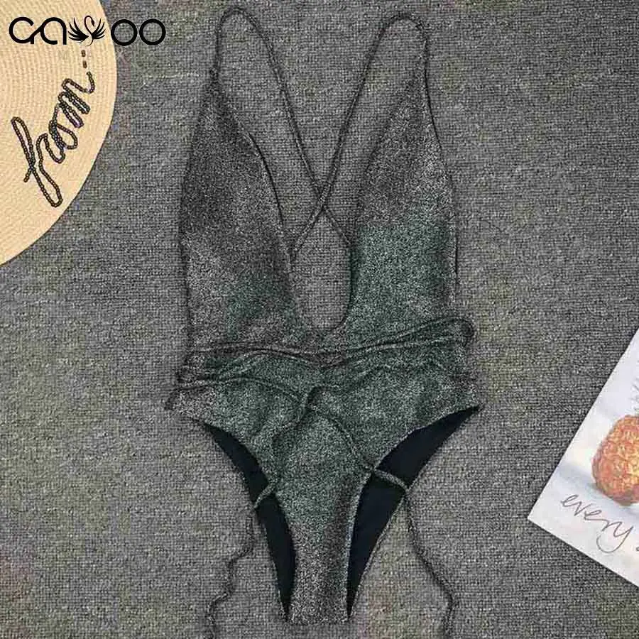 

DIY Bandage Swimwear 2019 Shiny Women Long Strap Wrap Around One-Piece Swimsuit Female Bather Deep V Neck Bathing Suit Bodysuit