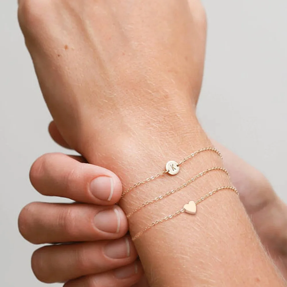 

Heart-Shaped Letter Combination Bracelet 26 English Letters And Heart Gold Silver Multi-Piece Ladies Bracelets Bracciale Donna