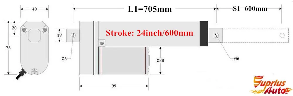 Электрический линейный привод с монтажными кронштейнами, 24 дюйма = 600 мм ход 24 В линейный привод с максимальной нагрузкой 1000N/225LBS/100KGS