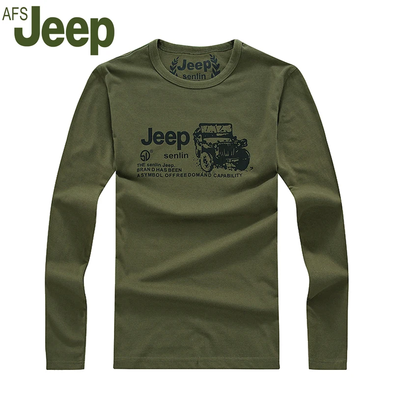 2016 AFS Jeep T shirt men round neck long sleeved T shirt washed cotton