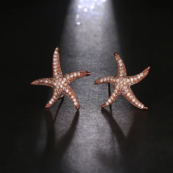 

SLBRIDAL Fashion Jewelry Bijoux Anti-allergic Earring Charm Starfish Stud Earrings Women Trendy Rose Gold Girls Earrings