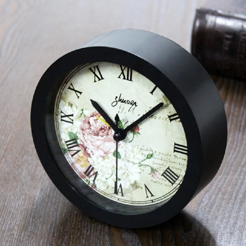 Table Clock Mute Retro Pattern Nostalgic Decorative Alarm European Clock Mute Retro Pattern Nostalgic