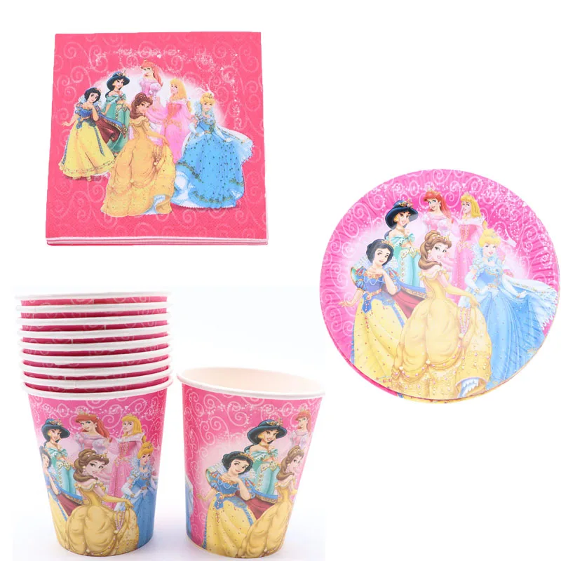 Best 40pcs lot princess Disposable tableware Cup Plate Napkins Balloons birthday Wedding for baby shower decoration supplies