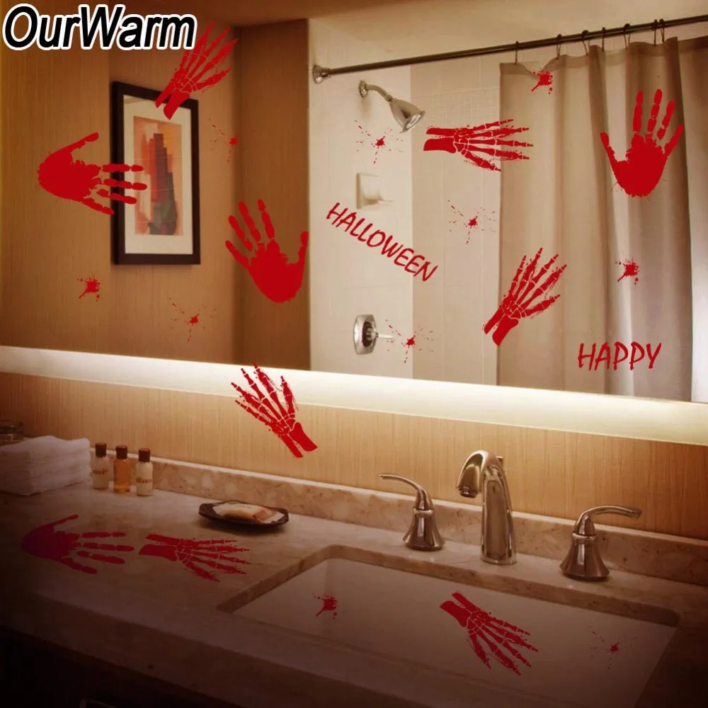 

OurWarm Bloody Halloween Stickers Zombie Handprint Window Clings Horror Festival DIY Decoration Home Mirror Clings