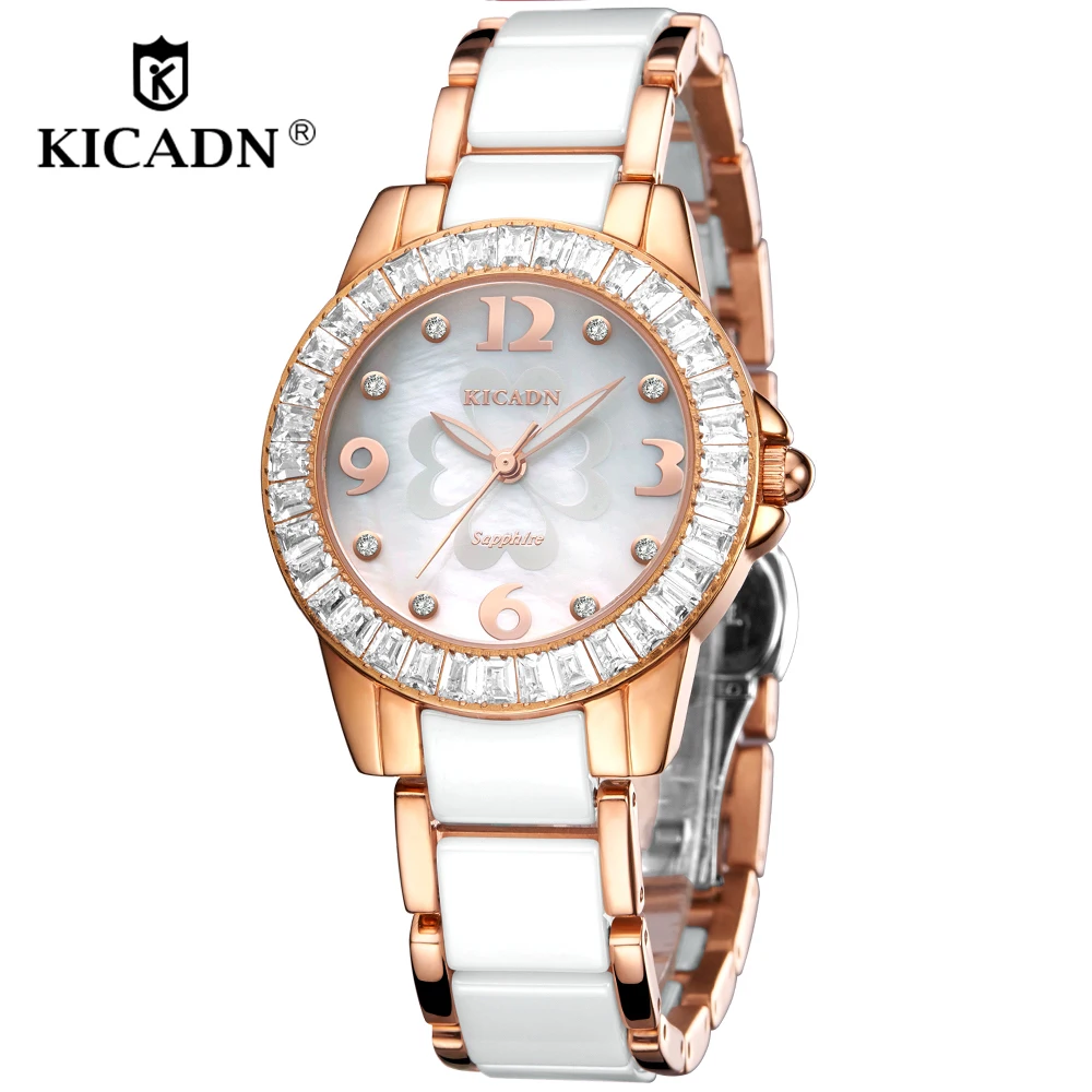 

Girls Watches Top Brand Luxury Rhinestone Watch Ladies Rose Gold Silver Diamond Wrist Watch Ceramic Bracelets Clock For Women