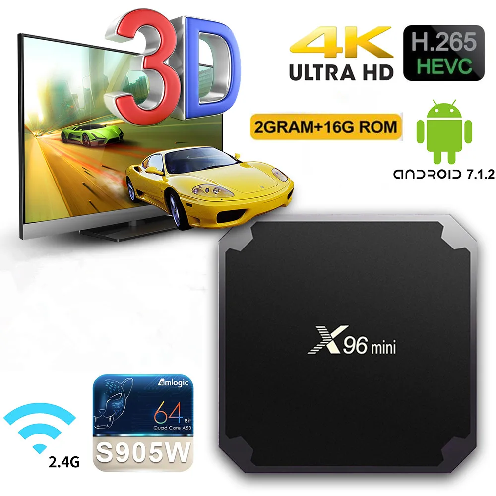 X96 Мини ТВ коробка Android 7 1 Смарт 2 Гб 16 Amlogic S905W четырехъядерный 4 ГГц WiFi медиаплеер