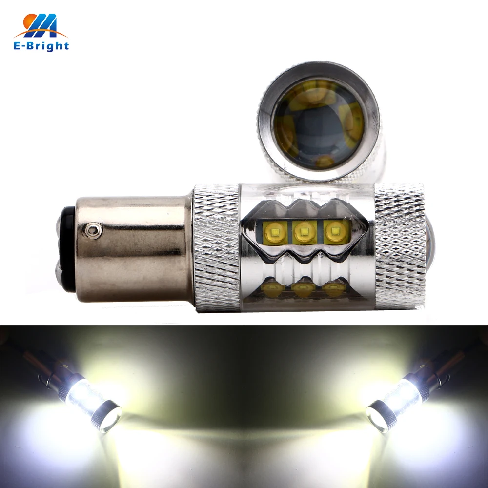 

YM E-Bright 1Piece S25 1157 BAY15D 3535 80W 16 SMD P21/5W 9-28V DC White Light Bulbs Car Turn Signal Brake Lamps 1016 1034 1142