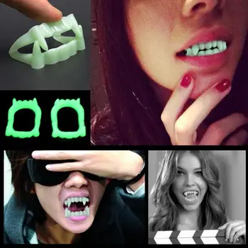 

1pcs funny toy for joke Luminous Vampire Fake Teeth for Halloween Party Night Glow Prop Masquerade Cosplay Funny Makeup Dentures