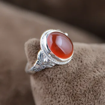 

FNJ 925 Silver Butterfly Ring Natural Red Agate Stone Original Pure S925 Sterling Silver Rings for Women Jewelry Size 6-7.5