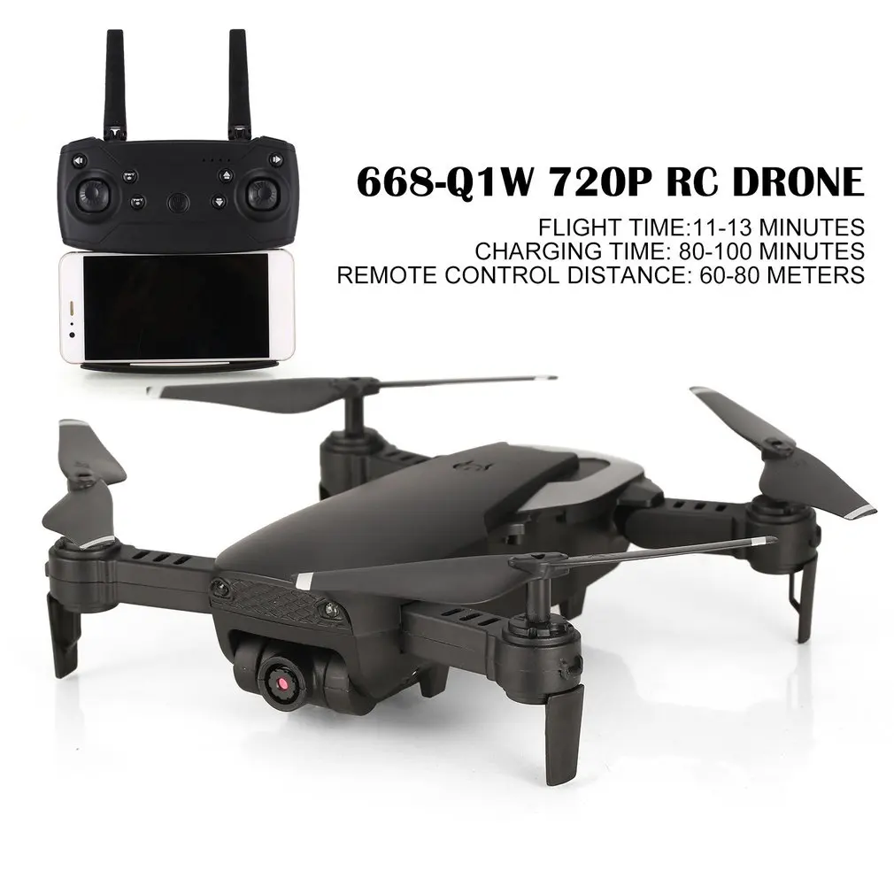 

668-Q1W 720P Foldable RC Drone Quadcopter Toys with HD Camera Altitude Hold Helicopter Aerial Photo Live Transmission Video