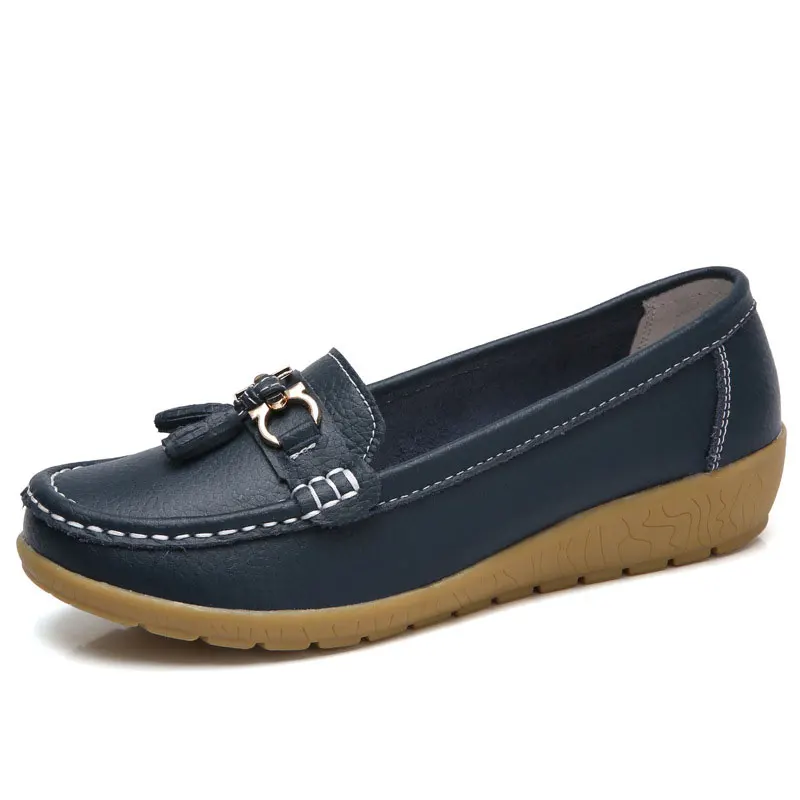 Женская обувь; коллекция года; летняя обувь для мам; женская обувь на плоской подошве с мягкой подошвой из натуральной кожи; женские балетки кроссовки на плоской подошве - Цвет: Dark Blue