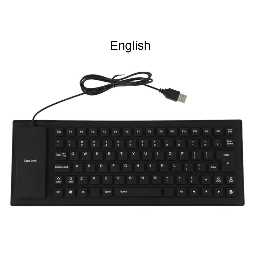 Гибкая водостойкая силиконовая мини игровая клавиатура Портативная USB клавиатура для планшетного компьютера ноутбука ПК Горячая Распродажа - Цвет: English Black