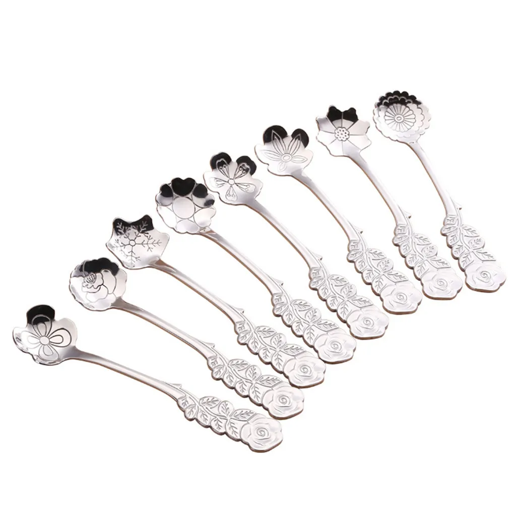 

1PC Stainless Coffee Teaspoons Flower Shape Dessert Ice Cream Candy Tea Spoon 2O81221