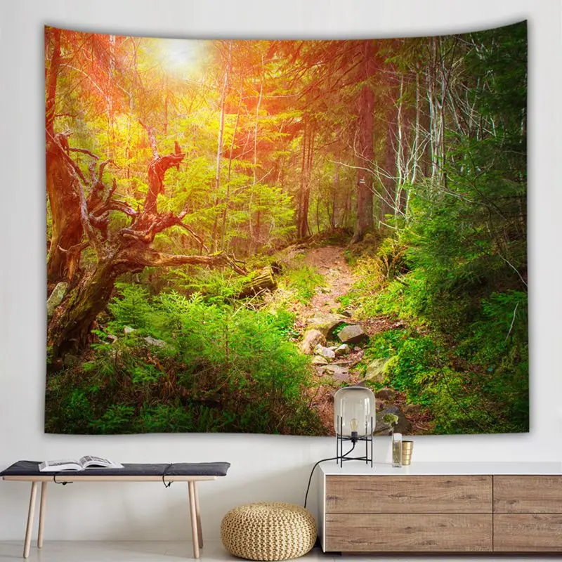 wild woodland tapestry nature scenery wall hanging decoration trees forest tapiz modern farmhouse decor - Цвет: 11