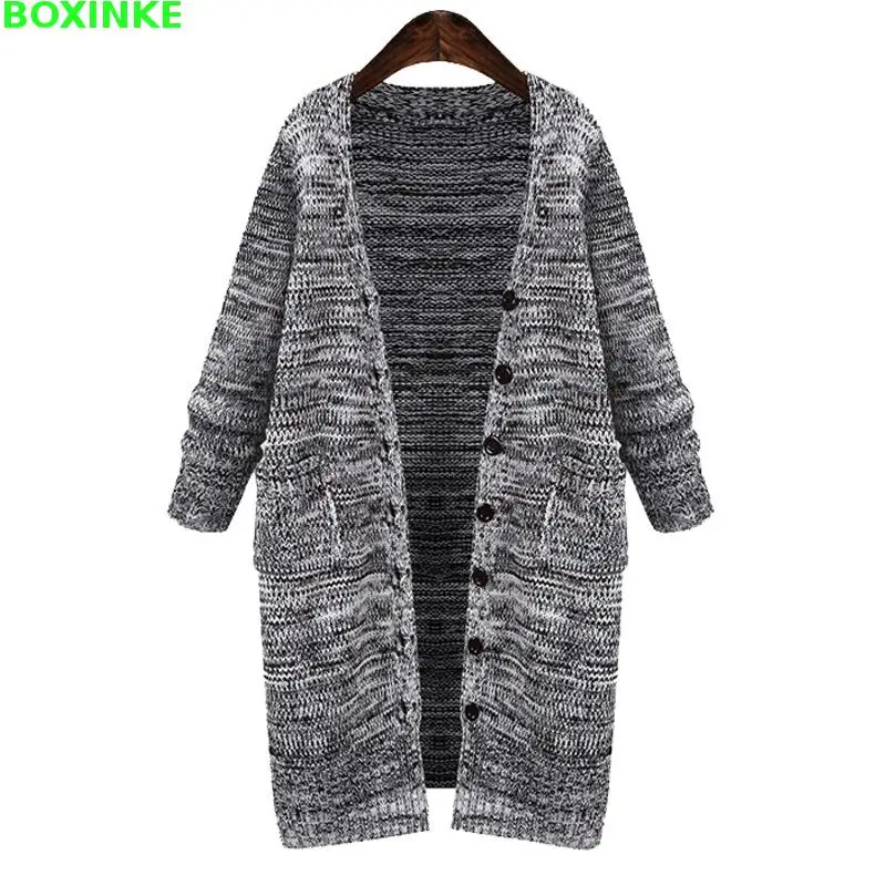 

Poncho Computer Knitted V-neck Women Sweaters And Pull New Large Size Coat Europe Long Cardigan Sweater Mm Fat 200 Pounds