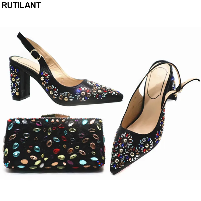 

New Arrival African Women Shoes and Bag Set Decorated with Rhinestone Shoe and Bag Set for Party In Women Shoes Woman High Heel