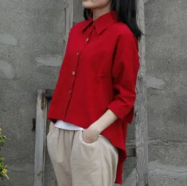 Новинка 2016 Женская хлопковая рубашка с длинным рукавом красного цвета S219 | одежда
