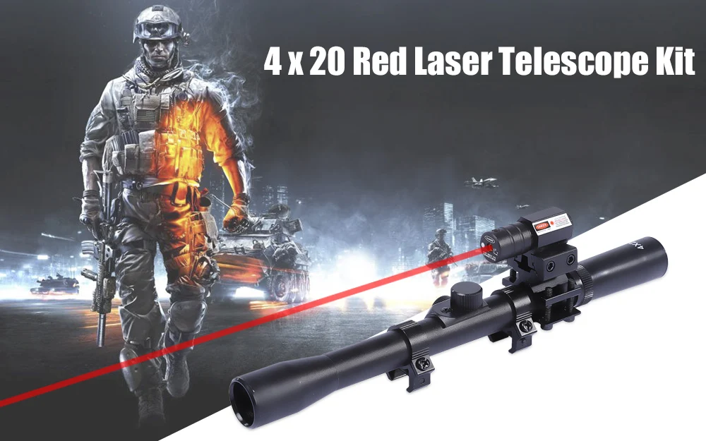 4 x 20 Red Laser Sighting Telescope Kit Sniper Hunting Accessory