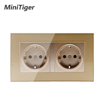 

Minitiger Gold Luxury glass panel Wall Power Dual Socket Plug Grounded, 16A EU Standard Electrical Double Outlet 146 mm * 86 mm