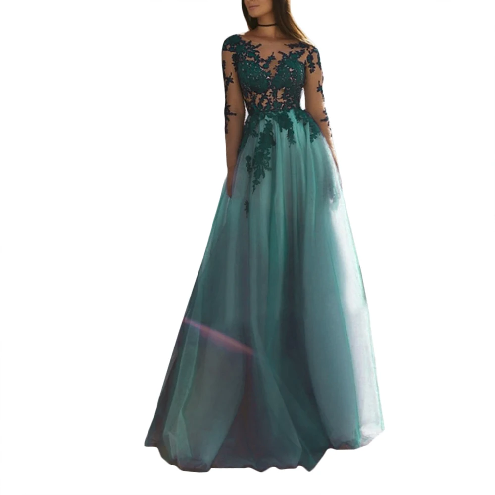 Angel married evening dresses long sleeve lace elelgnat open back prom dress womens formal party dress vestido de festa