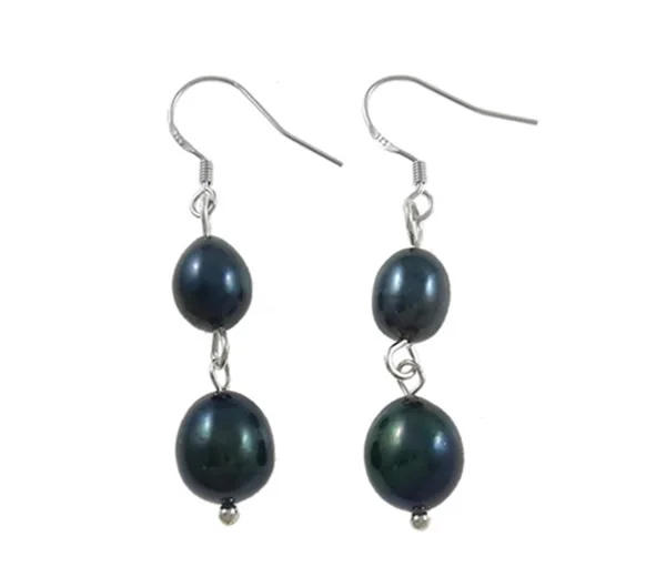 Natural Real Black Freshwater Pearl Drop Dangle Earrings Wedding