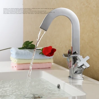Cheap Chrome Bathroom Solid Brass Two Handle Double Control Square Basin Faucet Lavatory Mixer Faucet Hot And Cold Water Tap