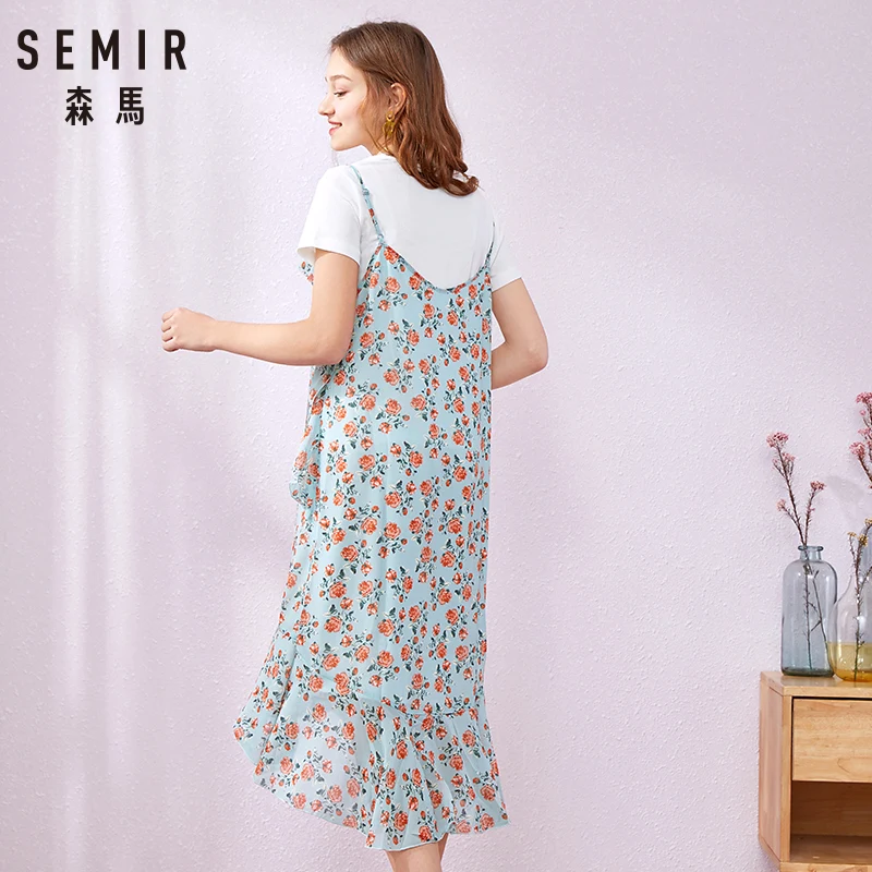  SEMIR 2019 New Fashion Girl Print Summer Plus Size Dress Casual O-Neck Black White T-shirt Funny Po